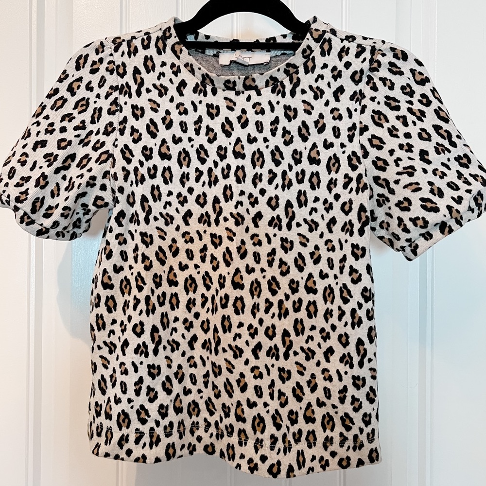 Loft | Leopard Print Short-Sleeve Sweater Top | Size XS